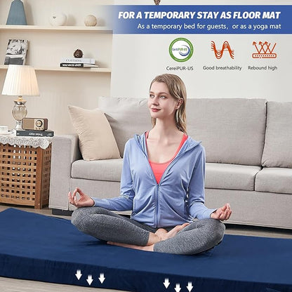 CYMULA CertiPUR-US Memory Foam Camping Mattress Pad, Portable Foam Sleeping Pad for Camping, Roll up Sleeping Mat for Adults Guest Floor Bed for Sleepover, Car, Tent SUV Cot Mattress