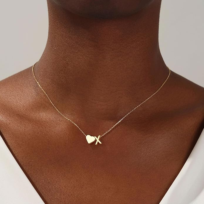 Turandoss Heart Initial Necklace for Women Teen Girls - 18K Gold Plated Letter A-Z Pendant Necklace Dainty Heart Necklaces Tiny Initial Necklaces Birthday Gifts for Women Jewelry