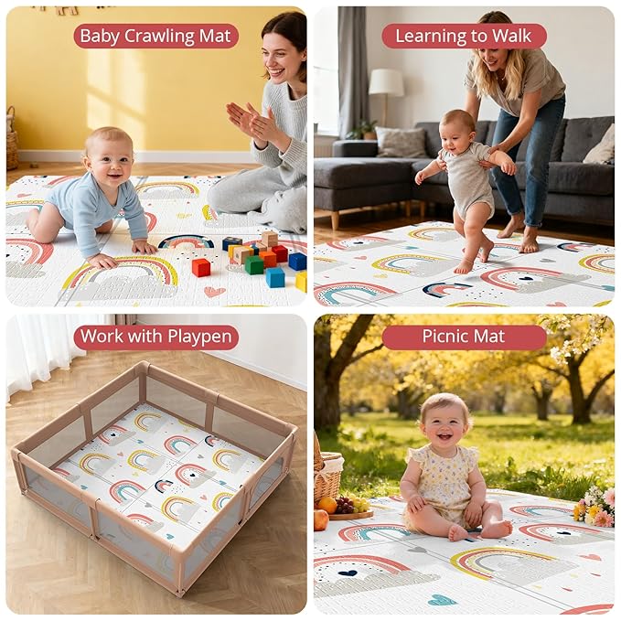 Baby Play Mat, 59 x 59 Play Mat Perfect for Use Baby Playpen, Foldable Soft Foam Babies PlayMat for Floor, Babies Activity Tummy Time Playmat, Kids Non Toxic Thick Mat for Baby, Toddlers, Infants