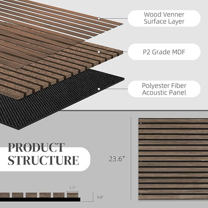HOMCOM 4 Pack 3D Acoustic Panels, Wood Slat Wall Paneling