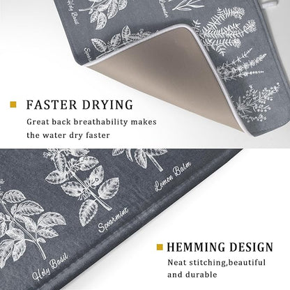 Flower Herbs Dish Drying Mat Wild Plant Dish Rack Mat