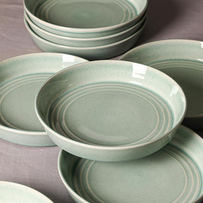 Stone Lain Claire 4-Piece Pasta Bowl Set Stoneware, Bowls, Dishwasher and Microwave Safe, Dish Set for 4, Green