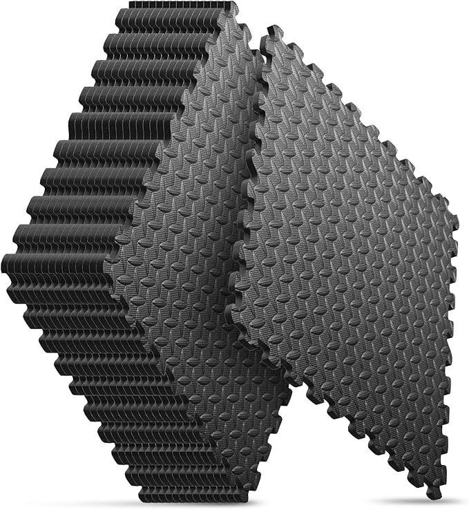 Home Gym Mat, Puzzle Exercise Mat, EVA Interlocking Foam Floor Tiles for Home Workout Equipment and Kids' Play Areas - Black, 24 in x 24 in x ½ in - 16 Tiles (Black, 16 Pack, 64 SQ FT)