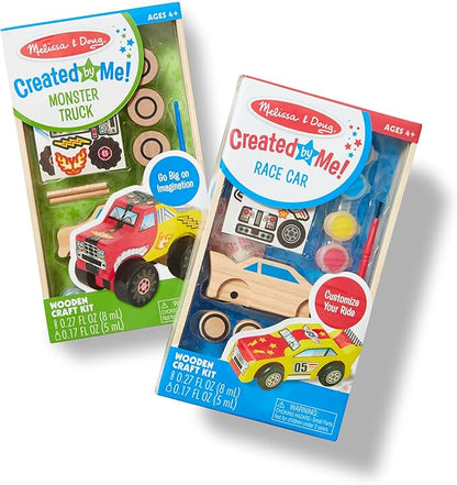 Melissa & Doug Decorate-Your-Own Wooden Craft Kits Set - Race Car and Monster Truck