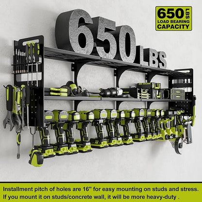 64" Power Tool Organizer Wall Mount, 16 Slots, 3-Tier Drill & Cordless Tool