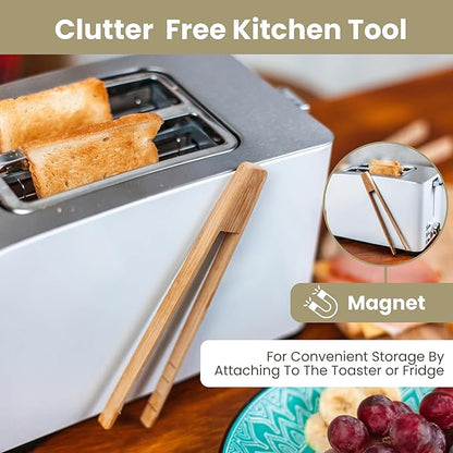 Toaster Tongs With Magnet | Bamboo Kitchen Utensils