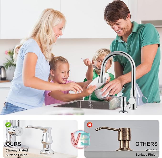 GAGALIFE Kitchen Sink Soap Dispenser Chrome, Under Sink Soap Dispenser