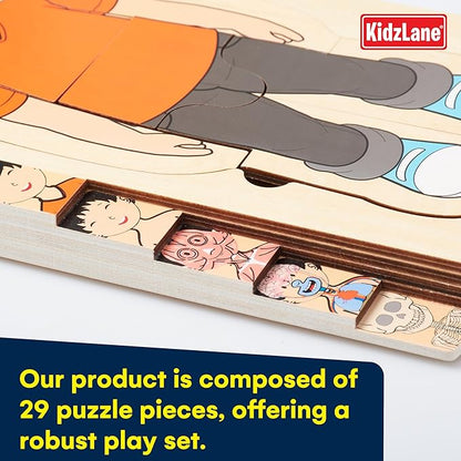 Kidzlane Wooden My Body Puzzle for Toddler - 5-Layer Girl Anatomy Puzzle - Real Wood - Multicolor - Educational Human Body Toy for Kids - BPA Free - Educational Toys