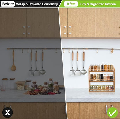 3 Tier Bamboo Spice Rack, Seasoning Jars Rack Shelf Spice Organizer