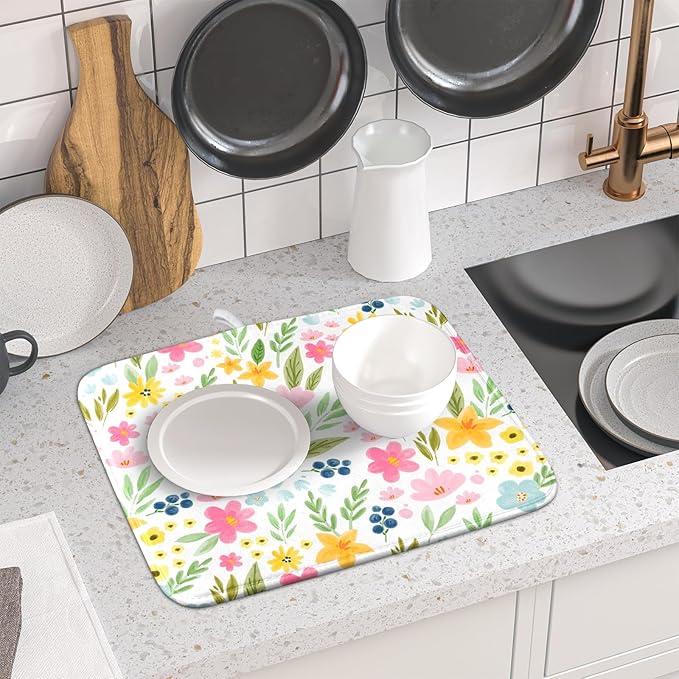 Spring Dish Drying Mat for Kitchen Counter Cute Floral Summer Holiday