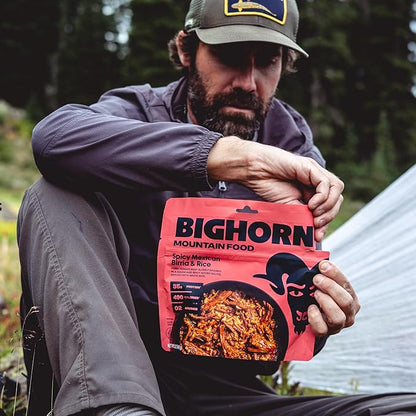 BIGHORN Mountain Food Spicy Mexican Birria and Rice - contains 6 packs | 12 servings | 210g Protein | 2,940 Calories - premium freeze dried meals for backpacking food - dehydrated camping food for backpacking meal - just add water - great taste