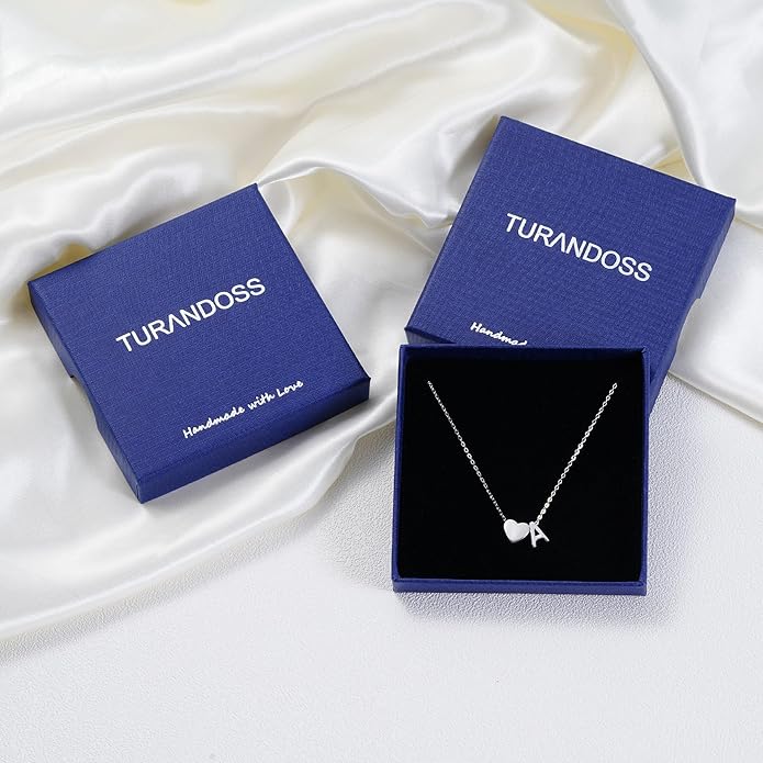 Turandoss S925 Sterling Silver Heart Initial Necklaces for Girls Teen Girls, Dainty S925 Sterling Silver Tiny Heart Initial Necklace Letter Necklaces Trendy Jewelry Gifts for Girls Teen Girls