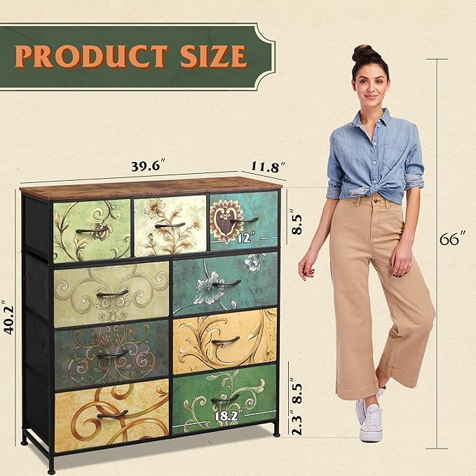 WLIVE 9-Drawer Dresser, Fabric Storage Tower