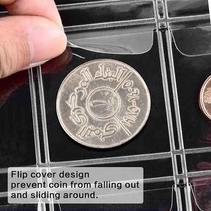 12 Sheets Coin Collection Supplies Pages, Collecting Book Album Protectors Sleeves with Standard 9 Hole for Coin Binder, Currency Holder Storage for Pennies, Quarters Stamp (42 Pocket per Sheet)