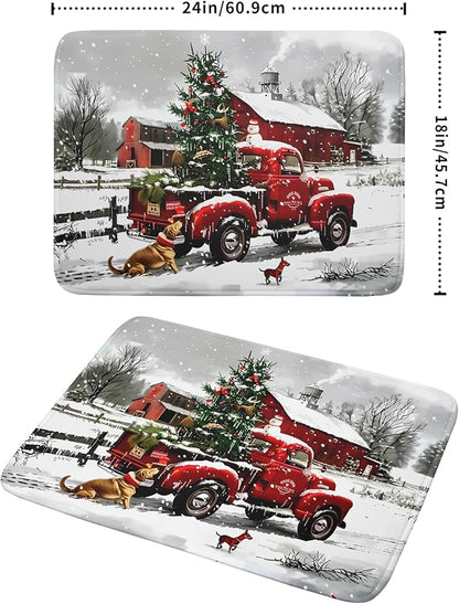 Red Truck Christmas Dish Drying Mat