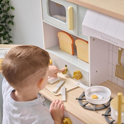 Teamson Kids Little Chef Savannah Wooden Montessori Pretend Play Kitchen for Toddlers Kids Ages 3+ Modular Three-Piece Set with Sink Cart Stove & Fridge for Boys and Girls Playset, Green