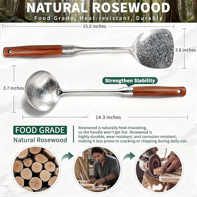 Newness Soup Ladle and Solid Turner, Resilient Pure Titanium Soup Spoon and