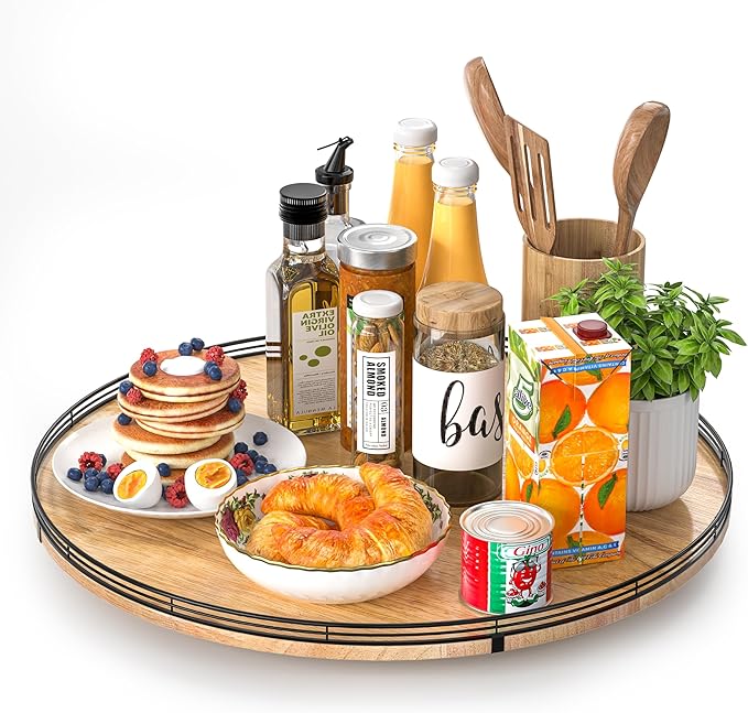 21" Lazy Susan Oak Wood Turntable Organizer