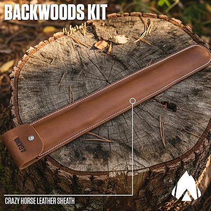 AGAWA - BOREAL21 Backwoods Kit - Includes 21" Folding Saw, Leather Sheath, 21" All-Purpose & 21" Aggressive Saw Blade - For Camping, Hunting & Survival Kit (Black Frame/Green Handle)