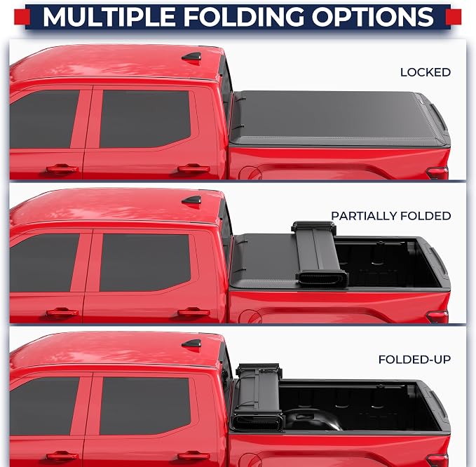MOSTPLUS 6.5 FT Quad Fold Soft Truck Bed Tonneau Cover Compatible with 2007-2021 Toyota Tundra Fleetside for Models with The Deckrail System 6.5 FT Bed -78.7 inch On Top