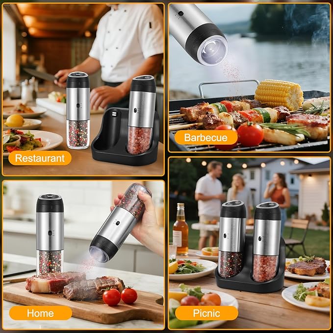 Rechargeable Gravity Electric Salt Grinder Set