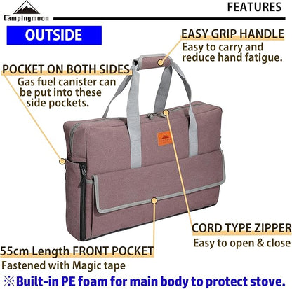 CAMPINGMOON Camping Stove Carry Case for Coleman 2-burner Stove Canvas CM-B Pockets for Gas Fuel