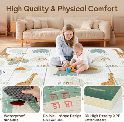 Foldable Baby Play Mat for Floor, PIGLOG 79x71 Extra Large Crawiling Play Mat for Babies, Waterproof & Portable Tummy Time and Non-Toxic Soft Foam Playmat for Infants, Toddlers