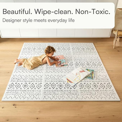Lillefolk Baby Play Mat for Floor – 6x6ft Boho | Soft Non Toxic Premium EVA Foam Tiles for Tummy Time, Crawling & Playroom – Waterproof Interlocking Floor Mat for Babies & Toddlers (9 Tiles)