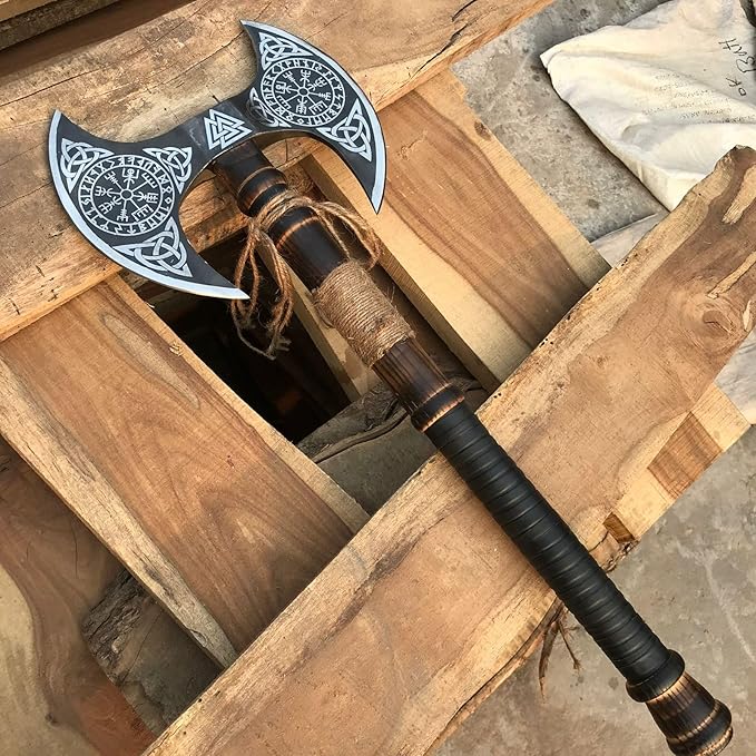 [MDM King Tools] Custom Handmade Viking Axe Medieval Ax with Viking Gift, Hand Axes, Viking Gifts for Men, Camping Tomahawk, Bearded, Ragnar Axe with Leather Sheath (Dobule)