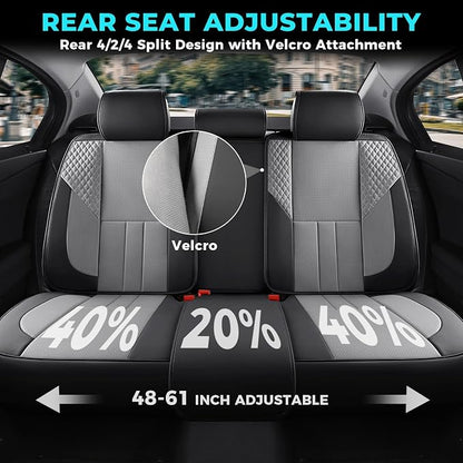 Car Seat Covers Full Set - Universal Seat Covers for Cars SUV Truck – Faux Leather Automotive Seat Covers, Breathable & Waterproof Front and Rear Seat Protectors, Fit for Most Cars-BlackGrey