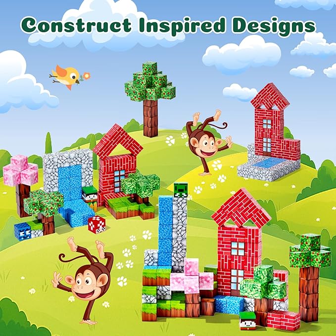 Magnetic Blocks, 100 PCS Magnetic Building Blocks, Forest Theme 1-Inch STEM Constructions Magnet Blocks for Boys Girls Ages 3+, Educational Sensory Stacking Toys for Kids Christmas Birthday Gifts