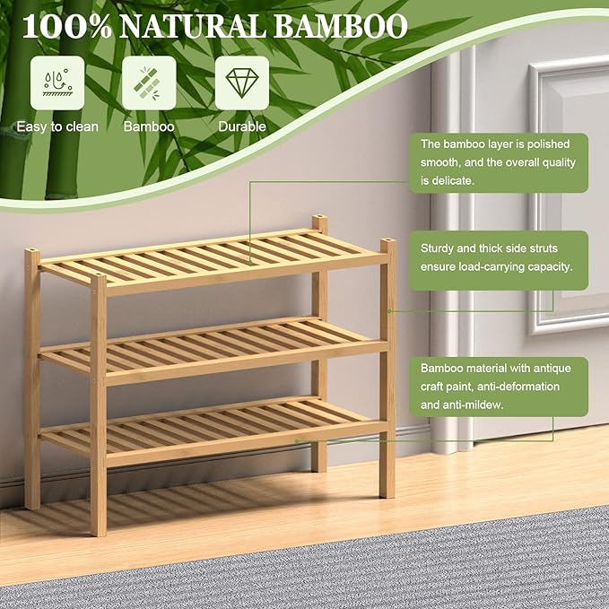 ROMGUAR CRAFT (Thick Bamboo Shoe Rack