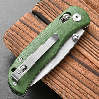 FF22 Folding Pocket Knife,VG10 Steel Blade Micarita Handle Full Tang Knife for Outdoor Activities Camping Hunting Fishing(Green)
