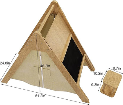 Avenlur Oak Foldable Triangle Climber 5 in 1 Kids Playhouse Hideaway Montessori Learning Play Tent, Desk, Chair Stool, Art Easel, Chalkboard, Teepee Climbing, Crawling Tunnel Toy Toddler Playset