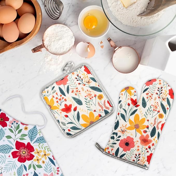 5 Pcs Kitchen Stuff Accessories, Kitchen Oven Mitts and Pot Holders Sets
