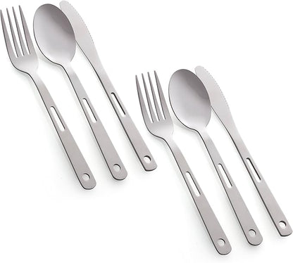 Unique Complete Messware Kit Polished Stainless Steel Dishes Set| Tableware| Dinnerware| Camping| Includes - Cups | Plates| Bowls| Cutlery| Comes in Mesh Bags