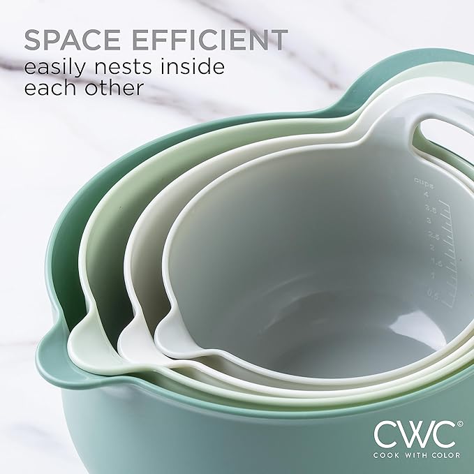 COOK WITH COLOR Nesting Plastic Mixing Bowl Set with Pour Spouts and Handles