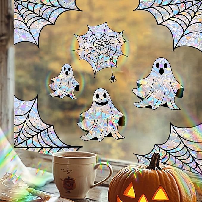 Halloween Window Clings for Glass Fall Static Cling Window Decals 9PCS Cute Ghost Pumpkin Mummy Spider Autumn Reusable Window Stickers Home School Office Decorations