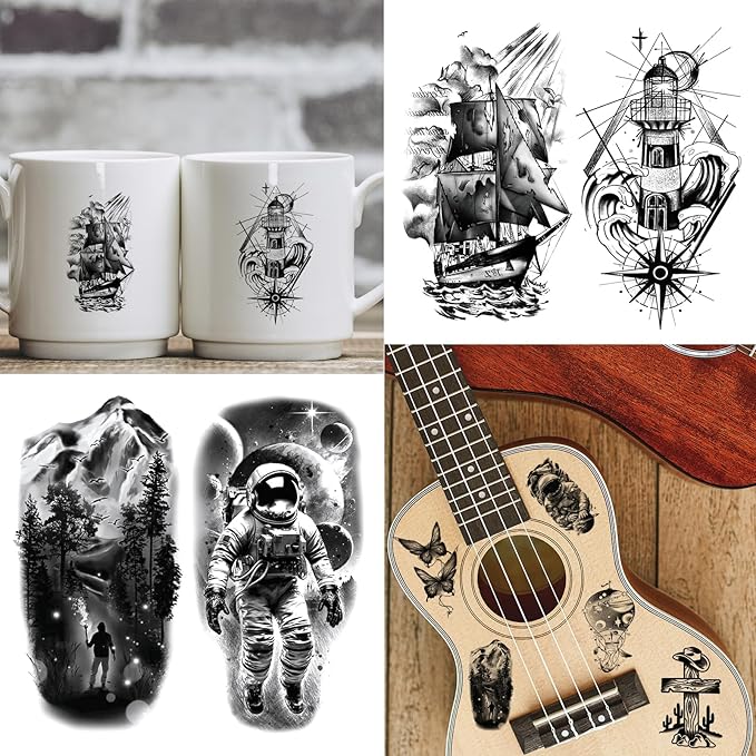 82 Sheets Halloween Temporary Tattoos, 3D Scary Lion Wolf Tiger Skull Skeleton Spider Fake Tattoos Stickers for Men Women Adults