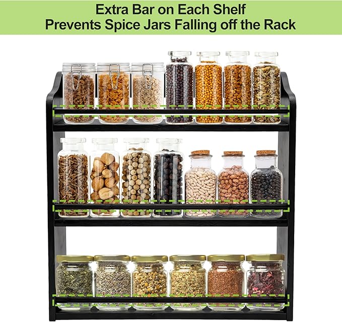 3 Tier Bamboo Spice Rack, Seasoning Jars Rack Shelf Spice Organizer