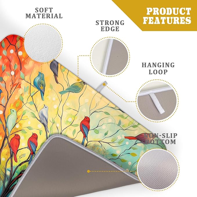Spring Summer Floral Birds Dish Drying Mat