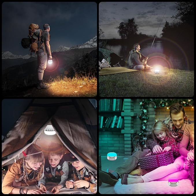 LED Camping Lantern Rechargeable 1400LM, Up to 420H Running Time Camping Tent RGB Light, 10400mAh Emergency Hanging Light for Hurricane, Power Outages, Home, Hiking, White