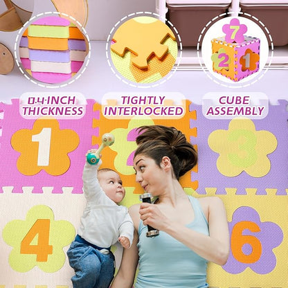 Coolcandy Baby Play Mat Without Fence, 9Pcs Interlocking Puzzle Floor Mat, 0.4" Thick Non-Toxic EVA Foam Play Mat, for Infants & Toddlers 3-36 Months, Soft Puzzle Tiles for Play Areas