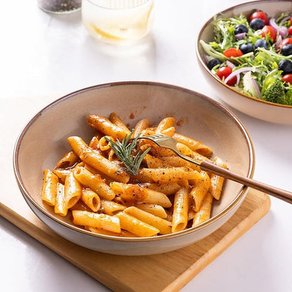 AmorArc 8.5'' Large Pasta Bowls, 36oz Ceramic Pasta Serving Bowls Set of 4 for Kitchen, Wide Bowls for Pasta,Salad,Oatmeal, Microwave Safe, Reactive Glaze-Latte
