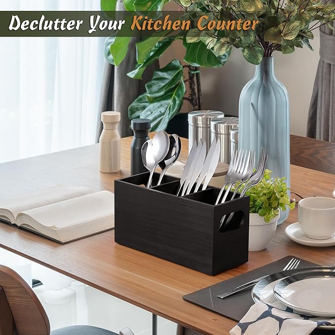 DRASTAR Silverware Holder, Wooden Utensil Caddy, Cutlery Holder