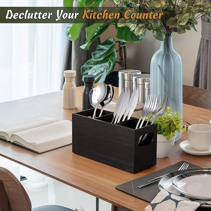 DRASTAR Silverware Holder, Wooden Utensil Caddy, Cutlery Holder
