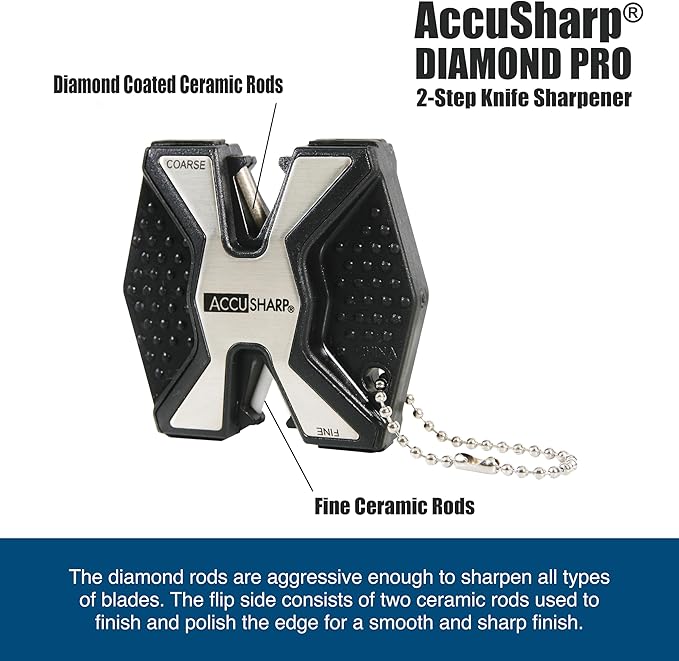 AccuSharp Diamond Pro 2-Step Knife Sharpener, Hones & Sharpens Blade’s Edge
