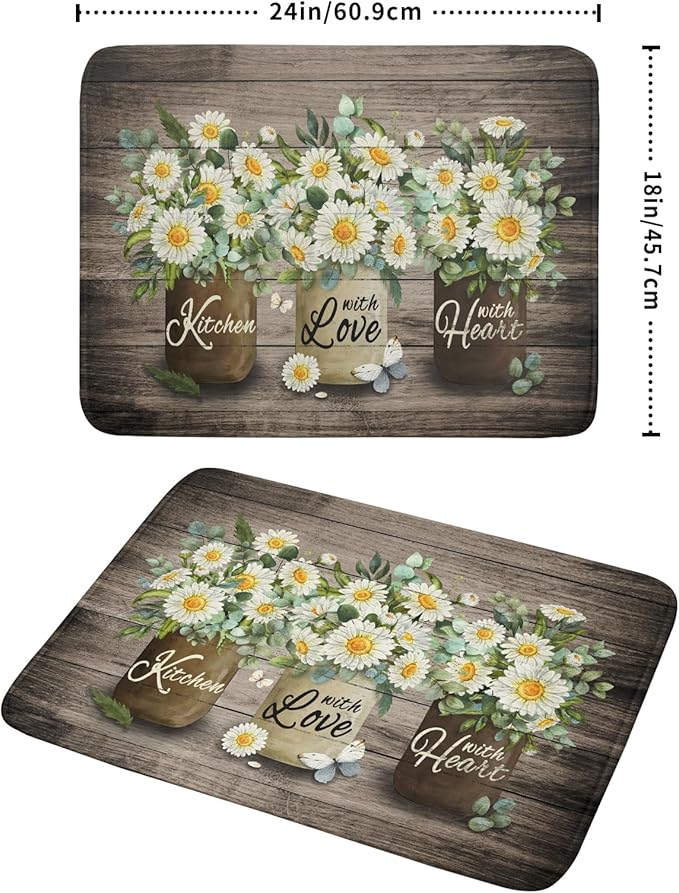 Flower Vase Dish Drying Mats 18×24 Inch Rustic Wood Reversible Microfiber
