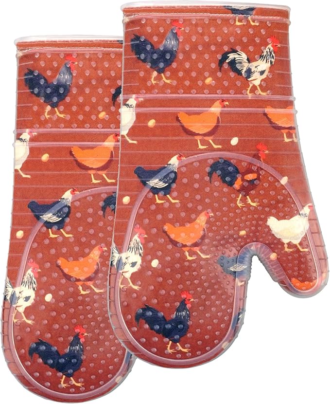 Oven Mitts Set of 2 with Transparent Clear Silicone Shell and Nice Shell Flower