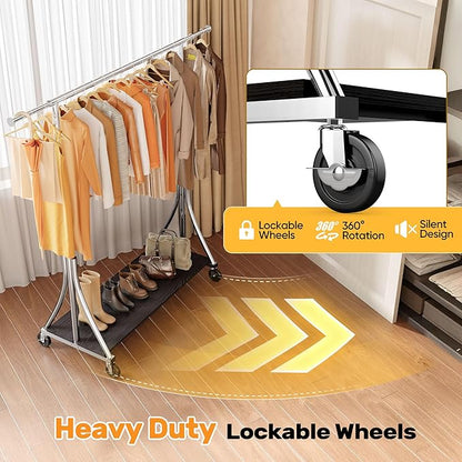 HOKEEPER Clothes Rack with Wood Shelves Height Adjustable Clothing Rack with